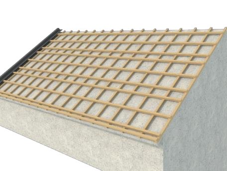 Solar roof tile installation guide step 2: installing the first row of black bottom cement tiles or edge flashing along the left eave side of the wooden batten framework