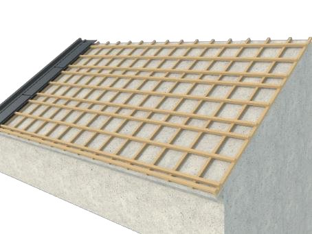 Solar roof tile installation guide step 3: starting to lay and fix the first vertical row of black photovoltaic (PV) solar tiles from bottom to top over the wooden battens