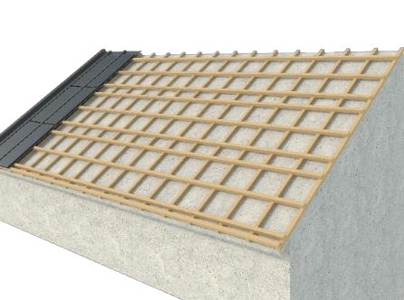 Solar roof tile installation guide step 3: starting to lay and fix the first vertical row of black photovoltaic (PV) solar tiles from bottom to top over the wooden battens