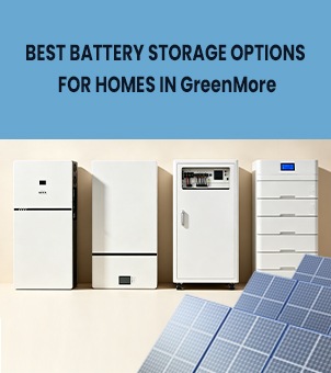 Best battery storage options for homes text overlaid on a blue and beige background showcasing four different residential lithium battery styles and solar panels