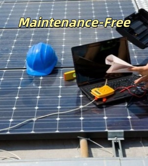 Maintenance-free solar roof tiles and PV system undergoing performance testing with a laptop and digital multimeter on a rooftop.
