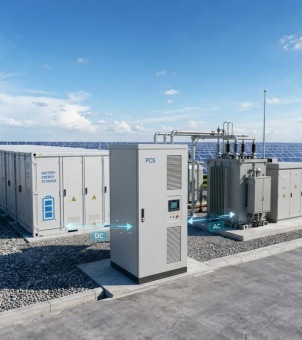 A real-world outdoor installation of GreenMore's Power Storage Converter (PCS), which works with battery containers and transformers to convert photovoltaic energy storage AC/DC power.