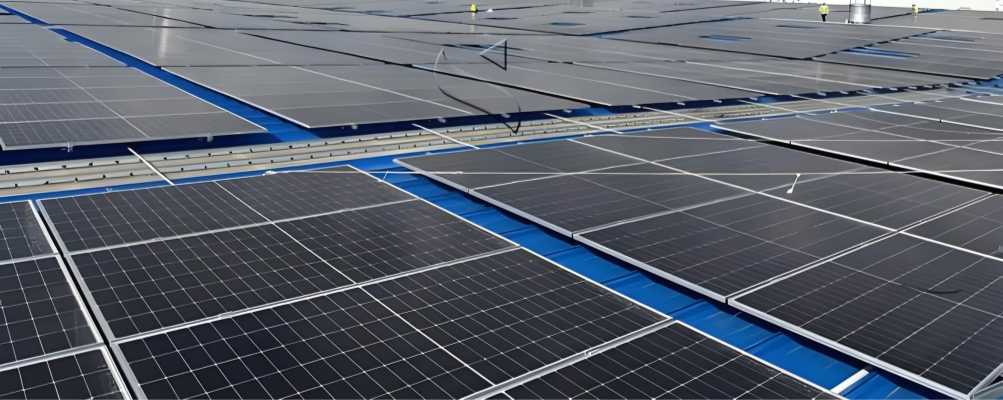 BAPV rack-mounted solar panels on an existing commercial rooftop