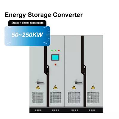 Front view of 50KW to 250KW energy storage converter, supporting diesel generator connection and intelligent control.