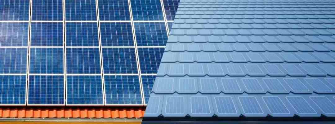 greenmore-solar-roof-tile-vs-traditional-solar-panel A comparison of the appearance of GreenMore BIPV solar tile roofs and traditional elevated photovoltaic modules.