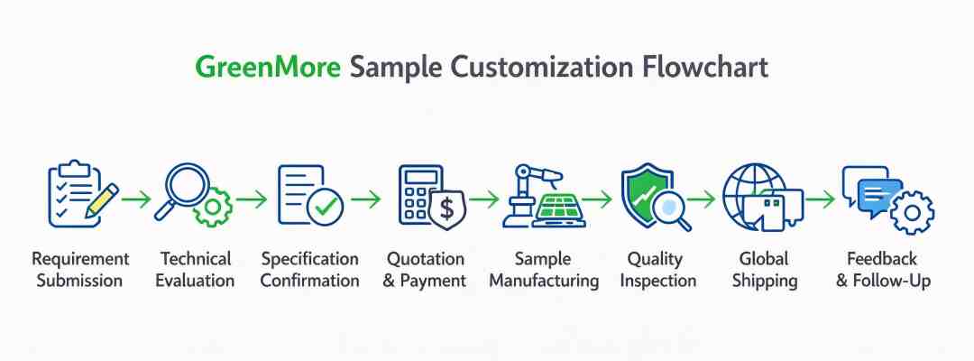 greenmore-solar-roof-tile-sample-customization-flowchart GreenMore Solar Tile Sample Customization and International Sample Shipping: 8-Step Flowchart