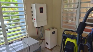 Real-life installation photos of wall-mounted hybrid inverters and floor-standing energy storage batteries in residential equipment rooms