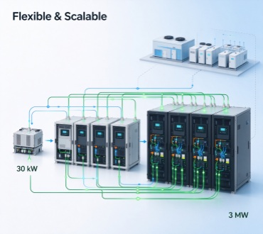 Scalable parallel architecture from 30kW to 3MW with multiple battery support