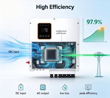 Three-phase hybrid inverter with 97.9% max efficiency and dual MPPT