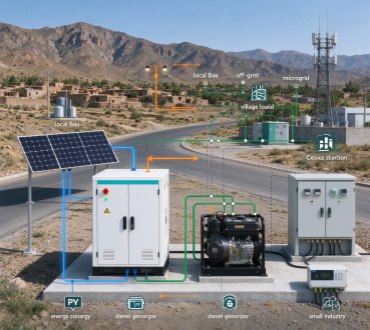 White GreenMore air-cooled energy storage cabinet deployed at tropical island microgrid with ground-mounted photovoltaic arrays and diesel generator for reliable off-grid power