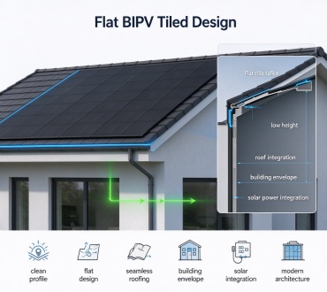 GreenMore planar BIPV solar tile seamless integrated installation diagram for modern residential roofs