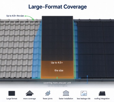Comparison of coverage area between GreenMore large-size BIPV solar tiles and traditional roof tiles.
