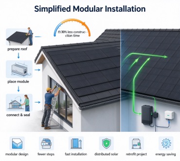 GreenMore Modular BIPV Solar Tile Simple Installation Steps and Home Photovoltaic System Connection Diagram