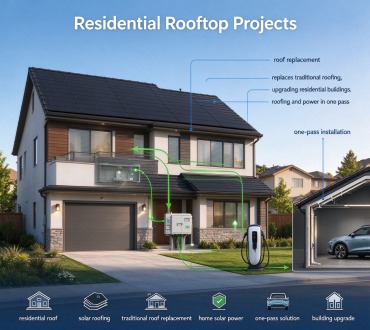 Residential rooftop renovation project using GreenMore tiled photovoltaic tiles for energy efficiency upgrades