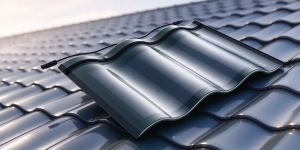 GreenMore black triple-curved solar shingles, equipped with integrated connection cables, showcase the curved design.