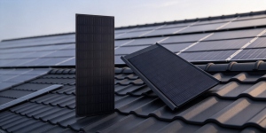 Residential rooftop renovation project using GreenMore tiled photovoltaic tiles for energy efficiency upgrades.